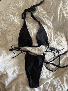 Black String Tie Triangle Bikini Set - Women Swim Nyud swim